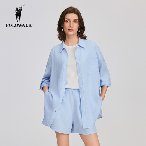 POLOWALK夏季新品翻领长袖衬衫女