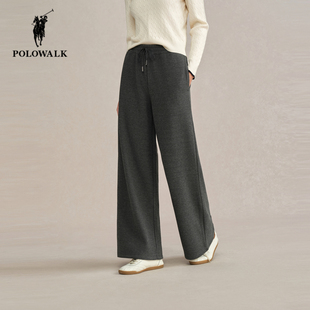 POLOWALK加绒针织裤女2025秋冬新款保罗女装休闲百搭显瘦阔腿裤子
