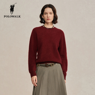 POLOWALK羊毛衫女2025冬季新款保罗女装简约休闲宽松圆领保暖毛衣