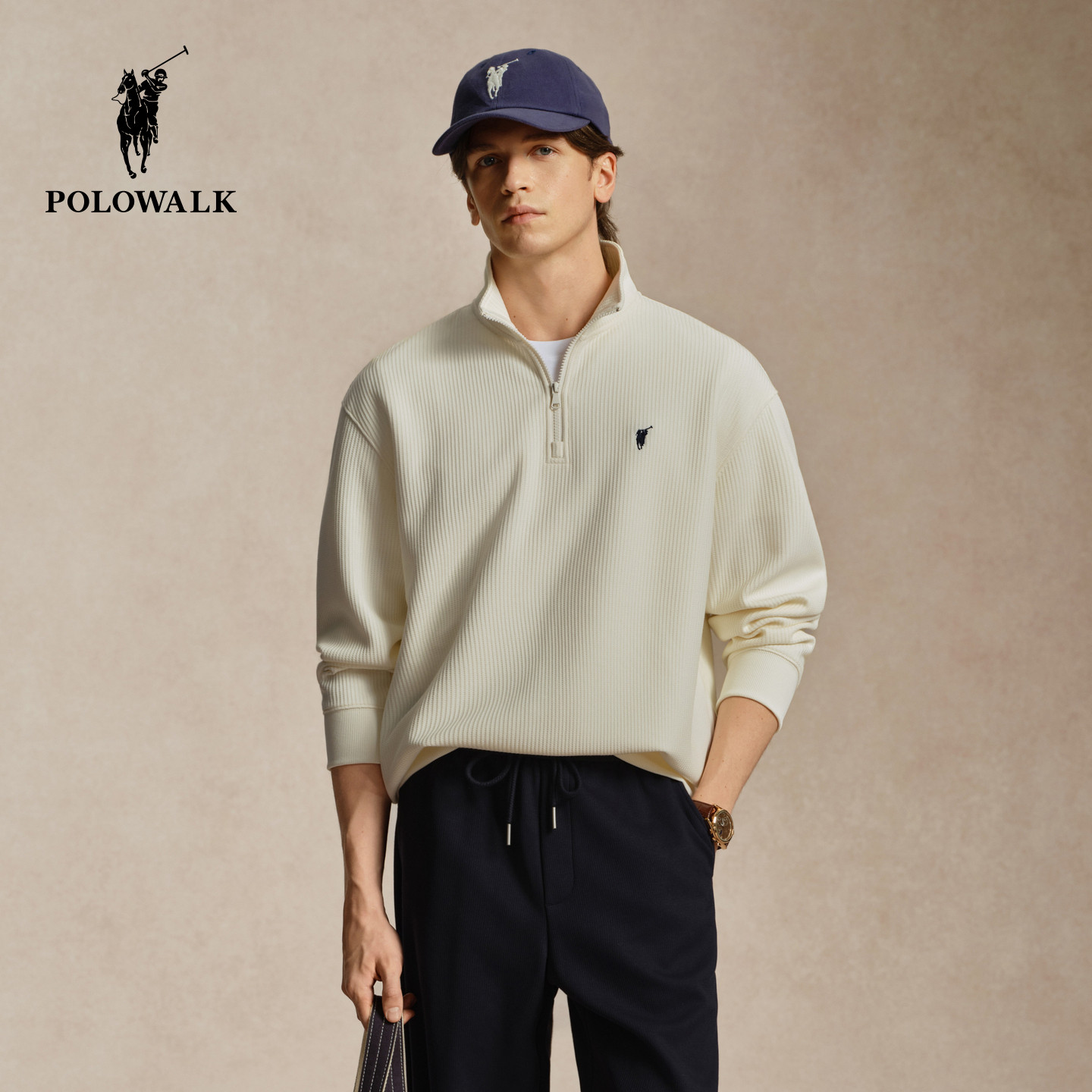 POLOWALK半拉链卫衣男2026秋季新款保罗男装时尚立领简约休闲上衣