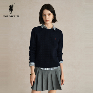 POLOWALK长袖针织衫女秋冬新款保罗女装简约休闲保暖套头绞花毛衣