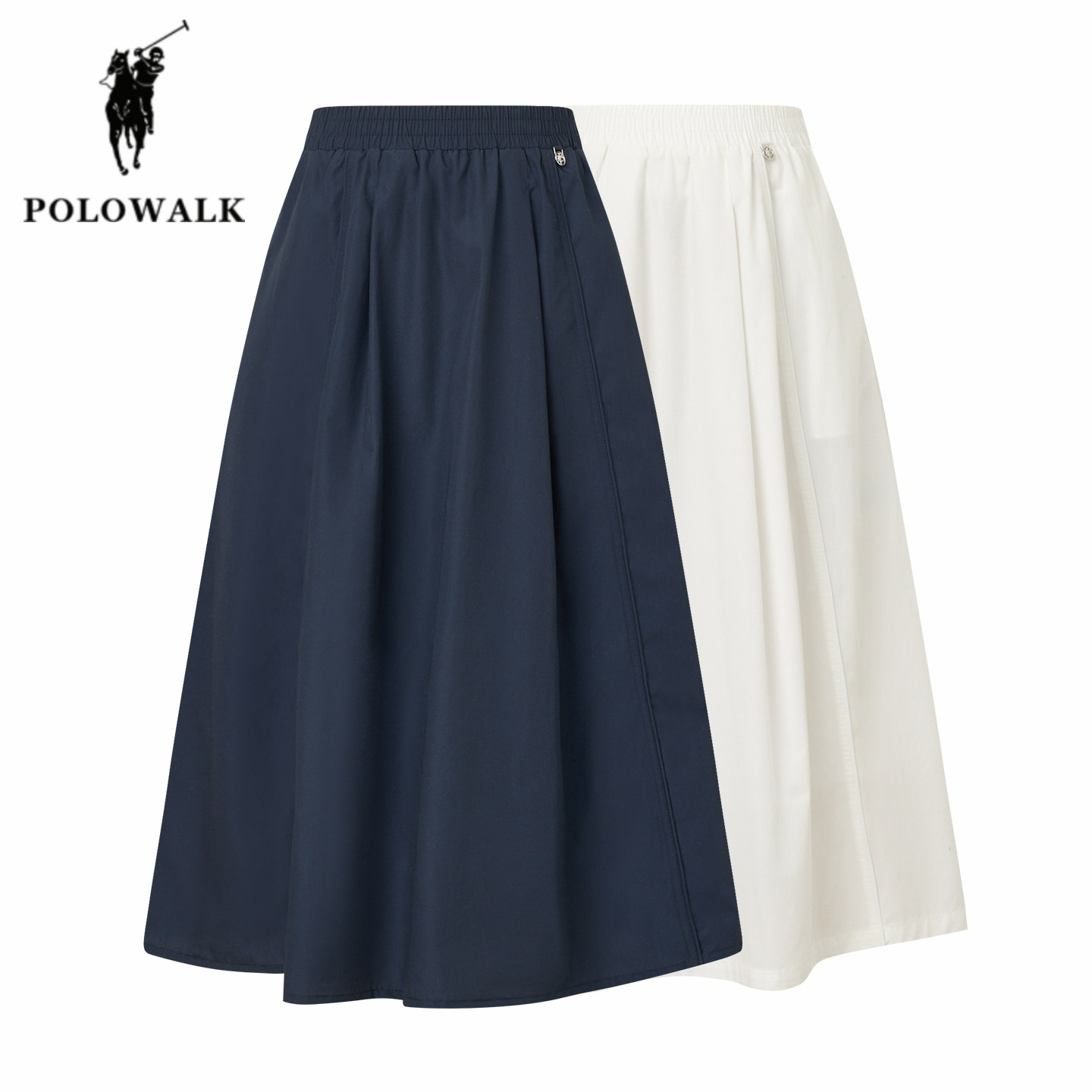 POLOWALK半身裙女夏季新款保罗女装优雅松弛风松紧腰A字中长裙子