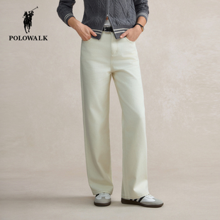 POLOWALK白色牛仔裤女秋季新款保罗女装通勤百搭直筒显瘦休闲裤子