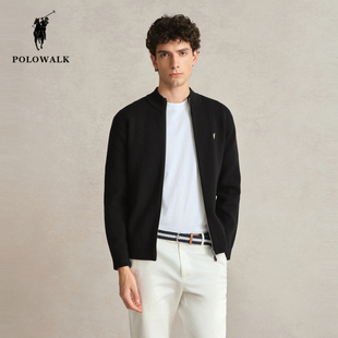 POLOWALK休闲立领加绒针织开衫男秋冬季新款保罗男装商务毛衣外套