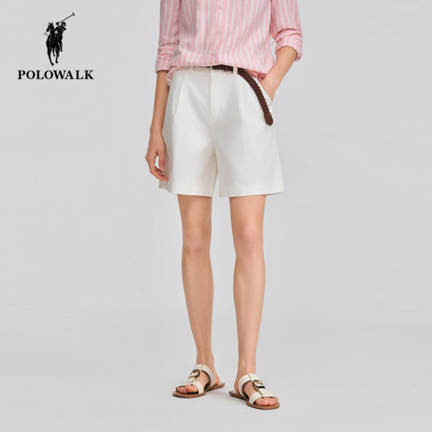 POLOWALK短裤女2026夏季新款保罗女装宽松显瘦纯色休闲直筒五分裤