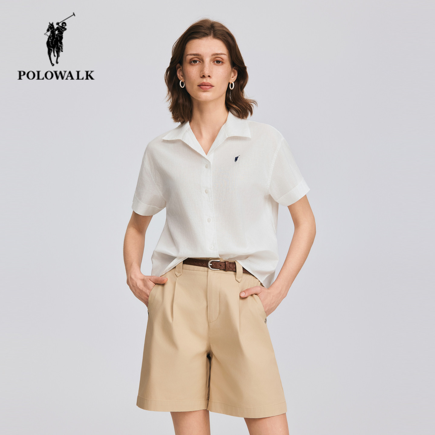 POLOWALK夏季新品翻领短袖衬衫女图片