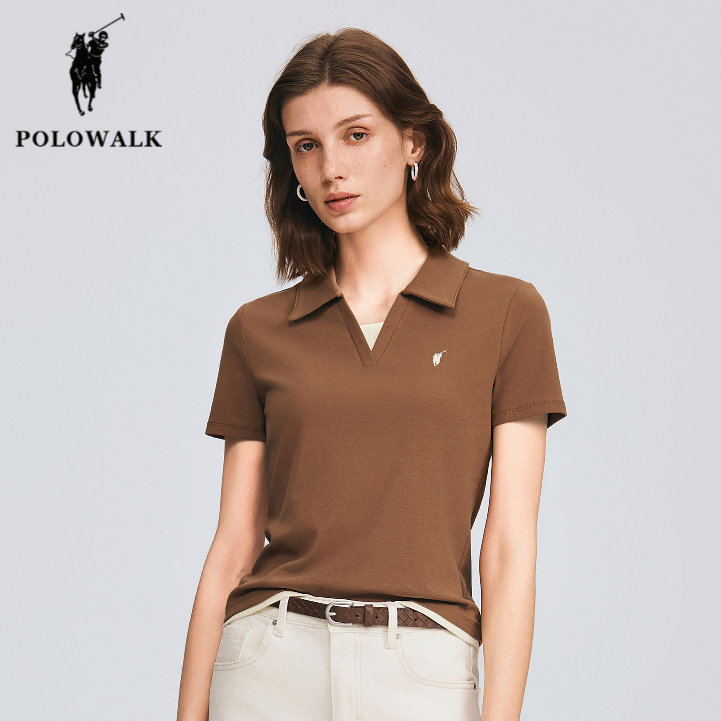 POLOWALK假两件剪刀领短袖T恤女