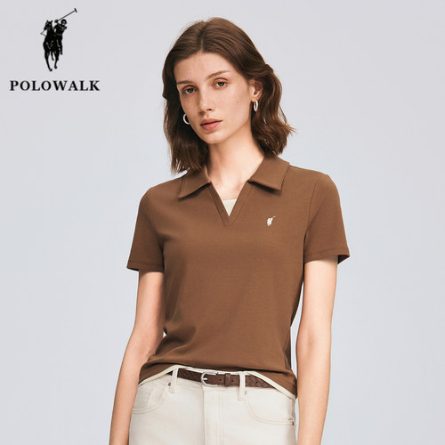 POLOWALK假两件剪刀领短袖T恤女
