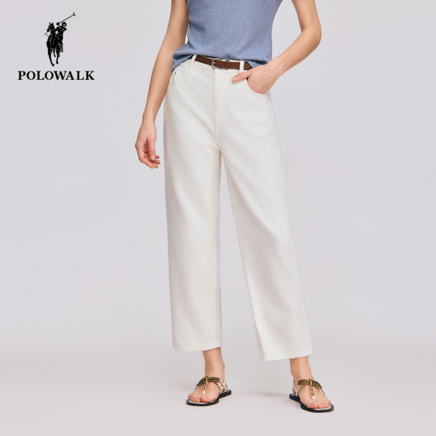 POLOWALK白色直筒牛仔裤女2026春夏新款保罗女装简约百搭休闲长裤