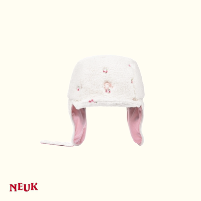 NEUK奶白碎花羊羔绒软软护耳帽