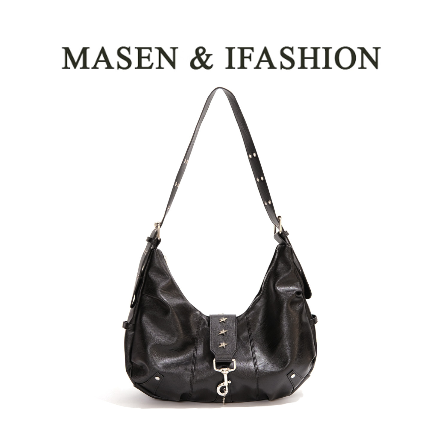 2026春季新款黑色机车包复古小众设计铆钉星星装饰单肩斜挎托特包,箱包皮具/热销女包/男包,托特包,淘宝优惠券,粉丝福利购,淘宝优惠卷