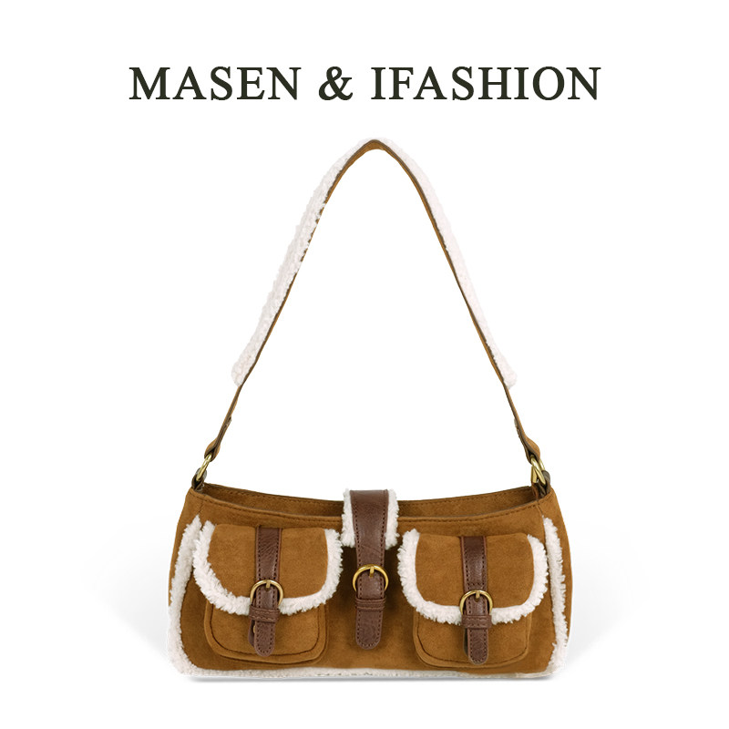 复古麂皮绒毛绒腋下包百搭双口袋单肩包时尚2025新款高级感毛毛包,箱包皮具/热销女包/男包,腋下包,淘宝优惠券,粉丝福利购,淘宝优惠卷