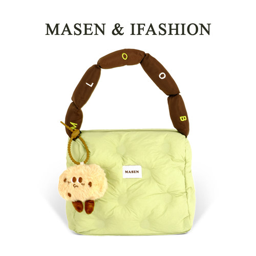 可爱毛绒小羊挂件托特包卡其绿色