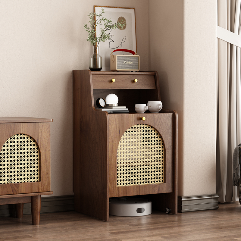 实木藤编扫地机器人收纳柜家用沙发边柜云鲸伴侣科沃斯扫拖置物架