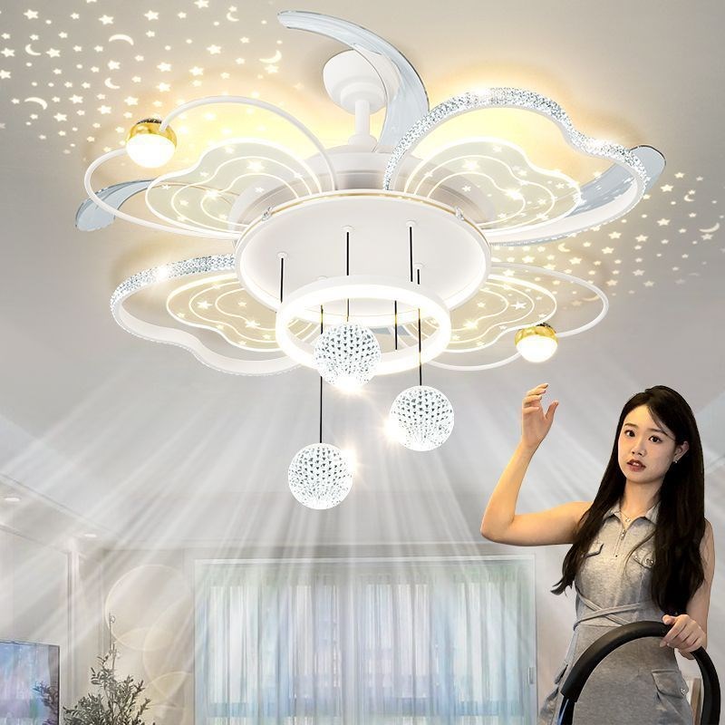 隐形吊扇灯42寸吊扇家用客厅饭厅卧室吸顶带电扇吊灯一体变频组合