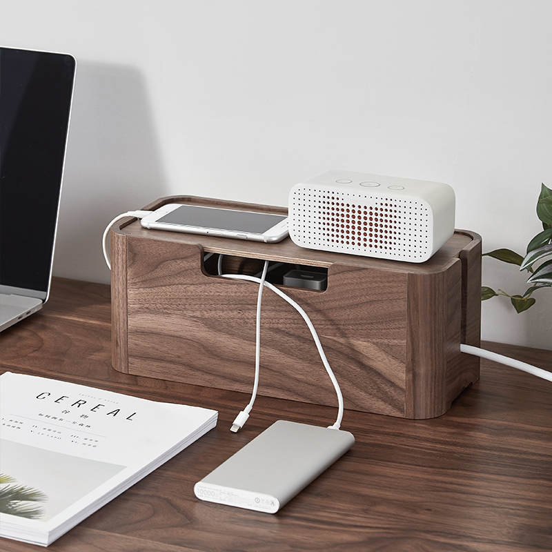 实木电线收纳盒路由器电源线排插遮挡数据线插座机顶盒桌面集线盒