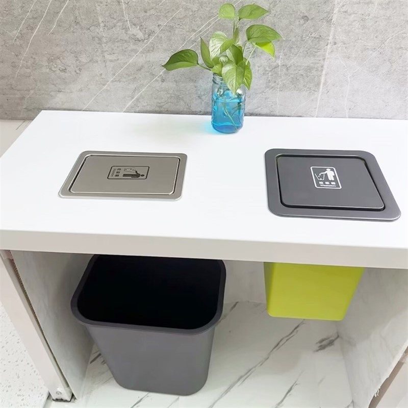 厨房台面嵌入式垃圾桶不锈钢内嵌式垃圾桶翻盖暗装清洁桶圆形方形