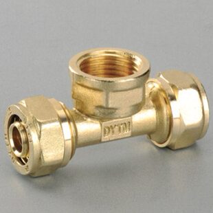 太阳能*地暖管12三通内丝黄铜铝塑管管件卡套接头管2镀镍/161