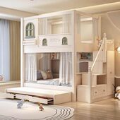 上下铺姐弟互不干柱双层床儿童床高低床实木简约床两层上下床扰