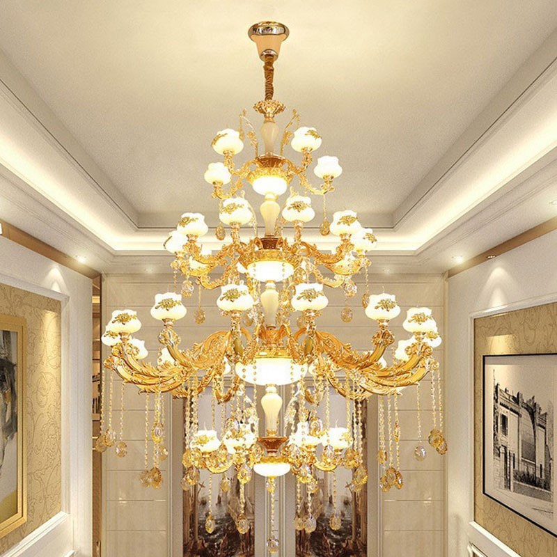 复式楼大吊灯欧式别墅客厅水晶吊灯酒店大堂楼X中楼吊灯璀璨