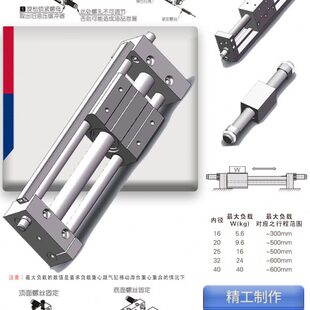 TL25升降R料臂亚德客32无杆气缸HS1送导轨带替代气动滑台M40推拉6