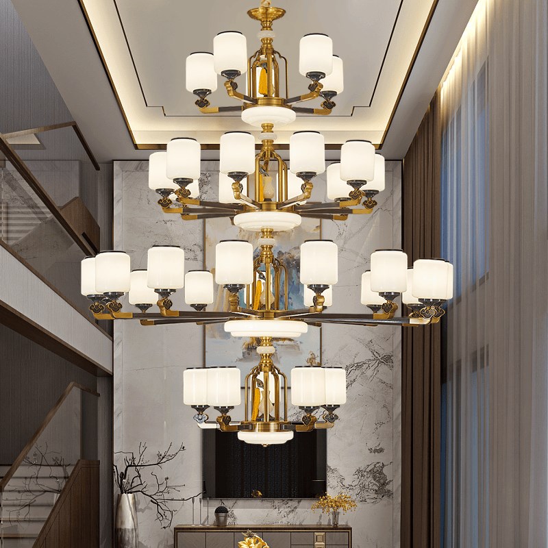 新中式吊灯锌合金客厅灯现代简约中国风别墅复式S楼挑高大厅大吊
