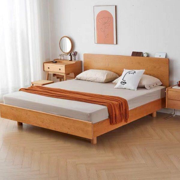 木单人床床原木小户型原木大床双人床床实木樱桃北欧卧室悬浮风
