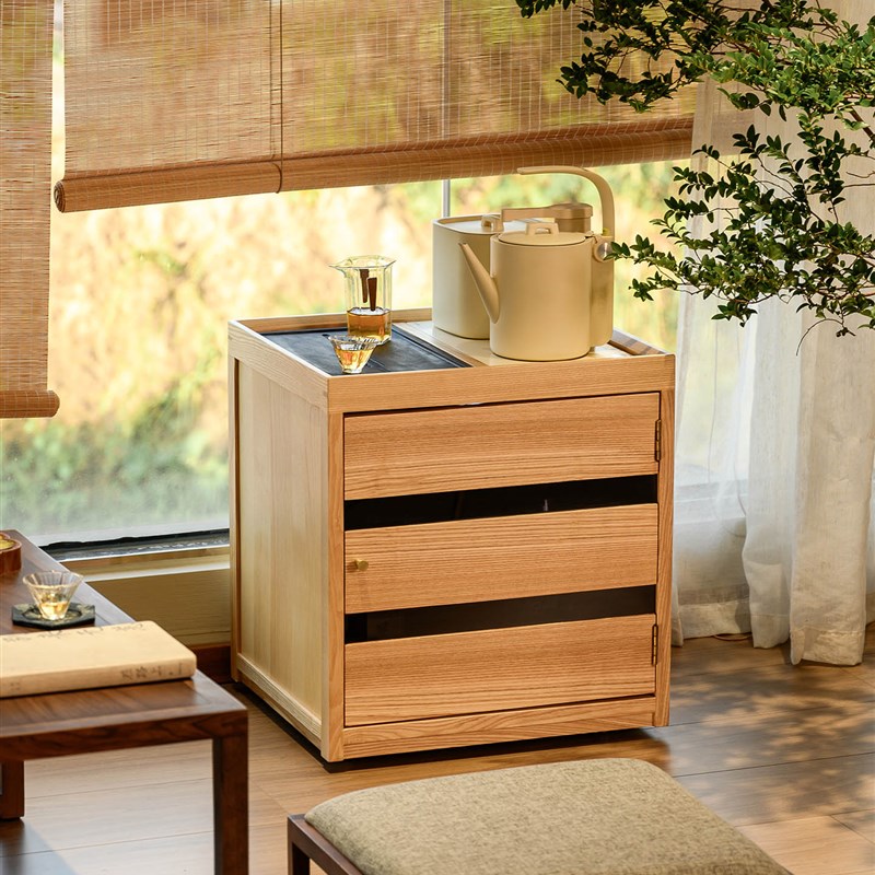 吉木语北欧c白蜡木飘窗移动茶台沙发矮柜水桶边柜烧水小茶车整装