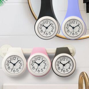 浴室厨房迷你时尚小钟吸盘北欧简约钟表创意挂墙静音挂钟现代防水