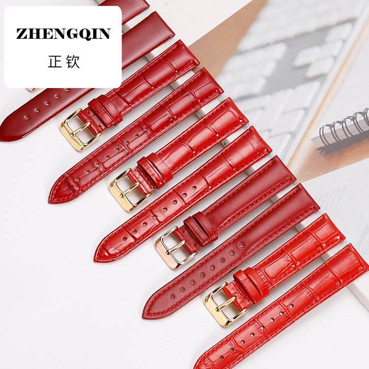 雷帝手表带女士酒红色牛皮真皮适配卡西欧蔻驰小红表迪士尼海鸥DW