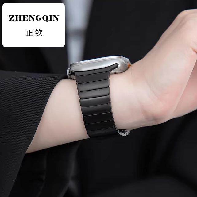 适用苹果手表表带iwatch10男款表带不锈钢一珠链式applewatch表带