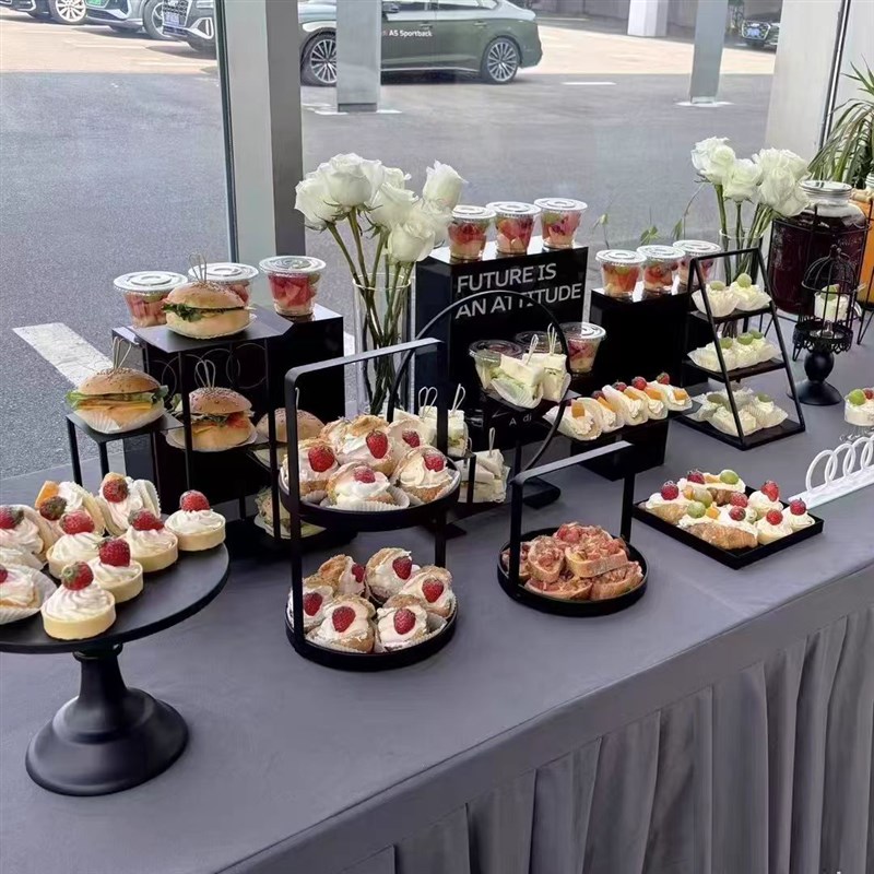黑色中式甜品台摆件展示架茶歇摆台开业店庆铁艺Y甜品摆台架子