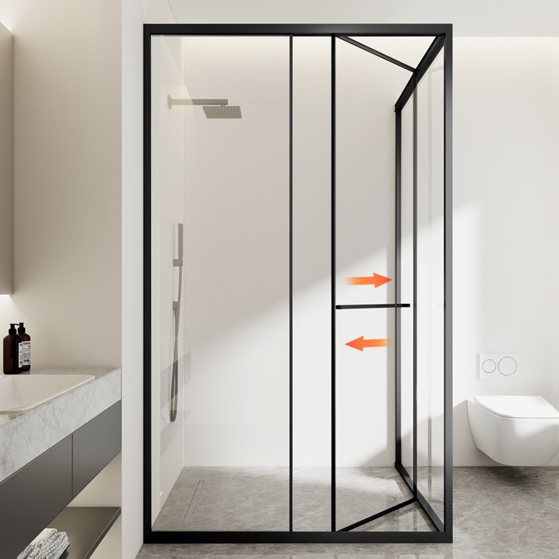 极窄L型淋浴房侧移门小户型卫y生间干湿分离隔断方形下沉式玻璃门
