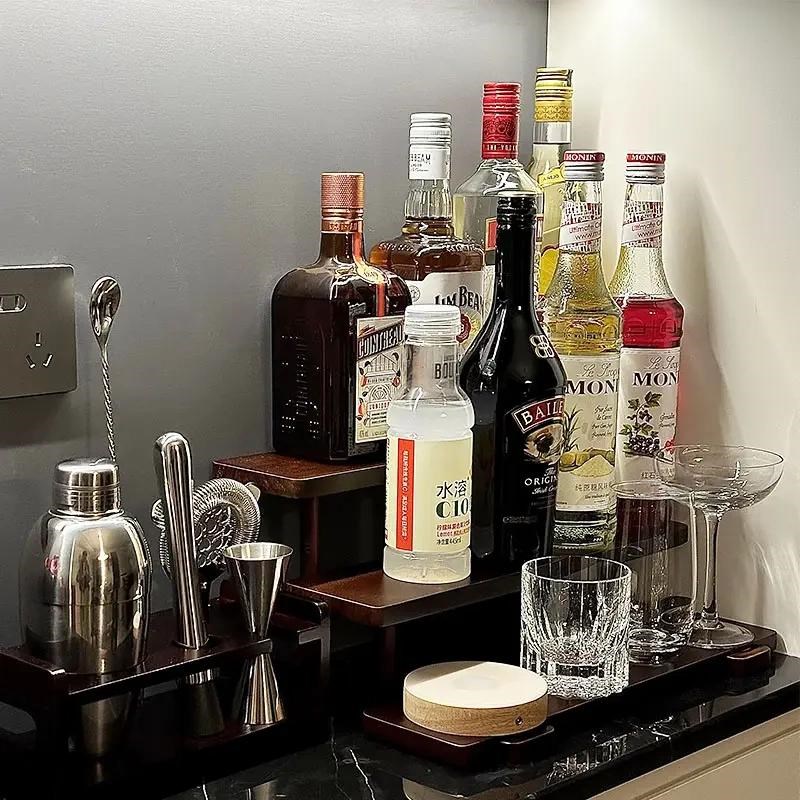 实木酒架酒柜展示架置物架简约家用小型餐厅桌上酒柜W双层宿舍调