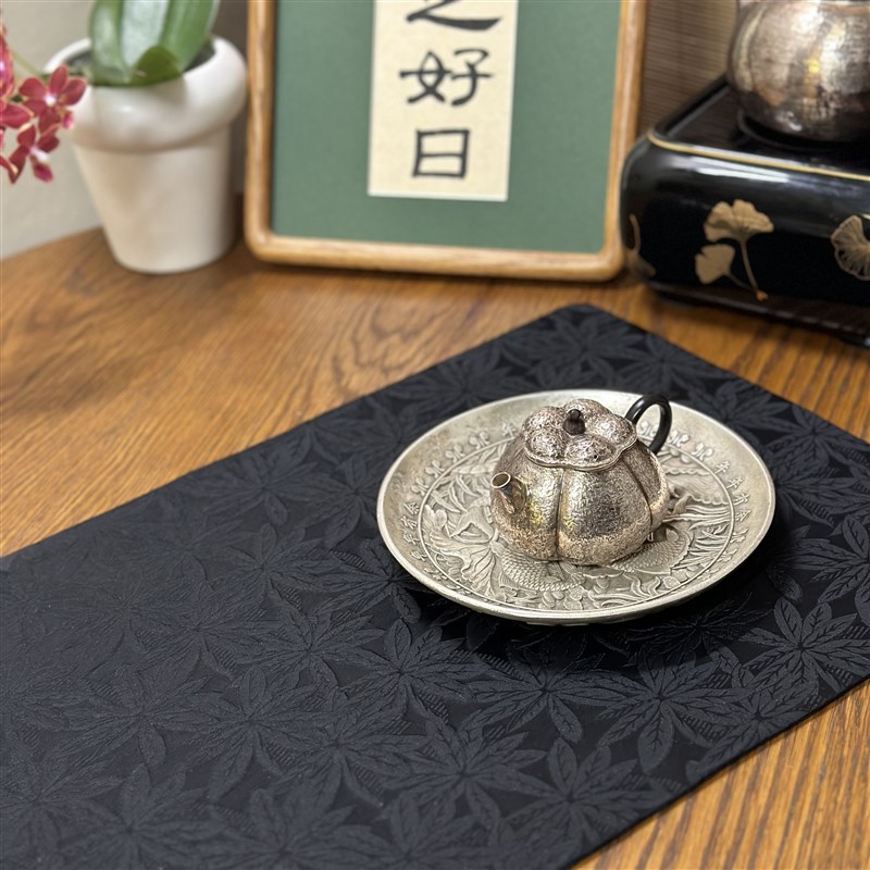 青山见采 黑色复古团花茶几布家用手工防O烫垫干泡茶席桌旗茶道
