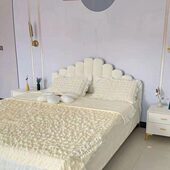 奶网红儿童床简约床布艺法式 轻奢实木北欧主卧婚床软包床白色丝绒