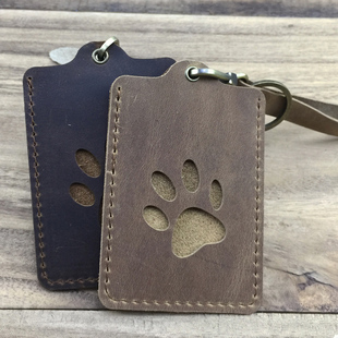 头层牛皮镂空卡套卡通可爱熊脚丫超D薄男女地铁公交饭卡学生证卡