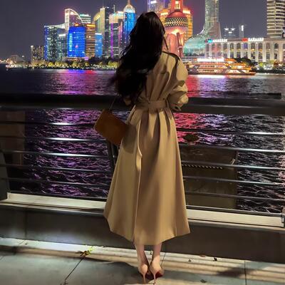 风衣外套女中长款2025秋季新款韩版正肩气质收腰小个子卡其色大衣