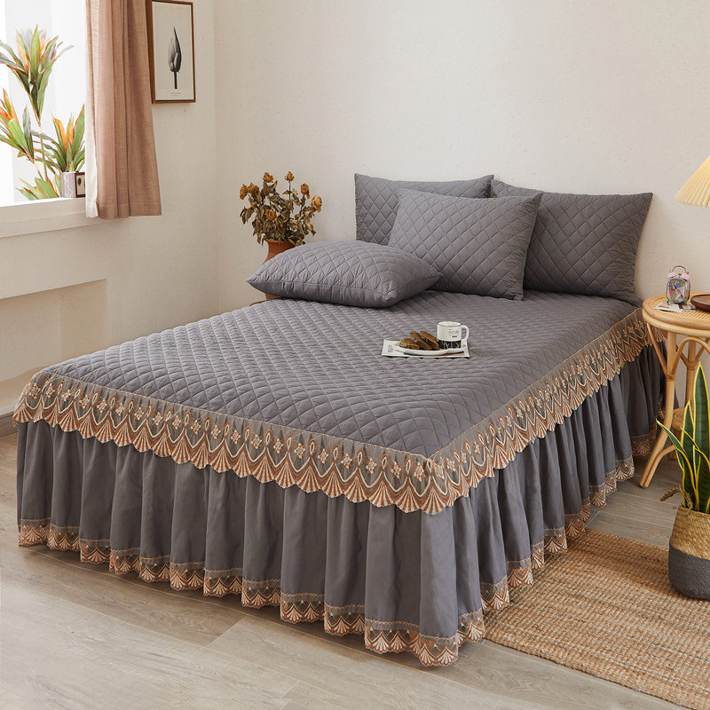欧式夹棉床裙式床罩单件加厚床套防滑床群花边P床单床盖床垫套保,床上用品,床裙,淘宝优惠券,粉丝福利购,淘宝优惠卷
