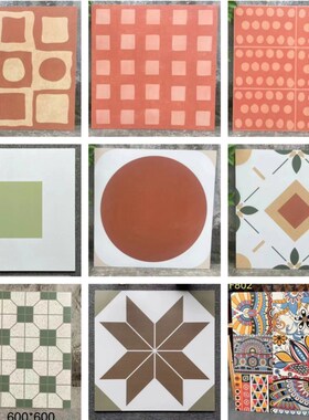 彩色复古红色花砖600600港式庭院阳台厨房浴室地砖Y防滑黑白瓷