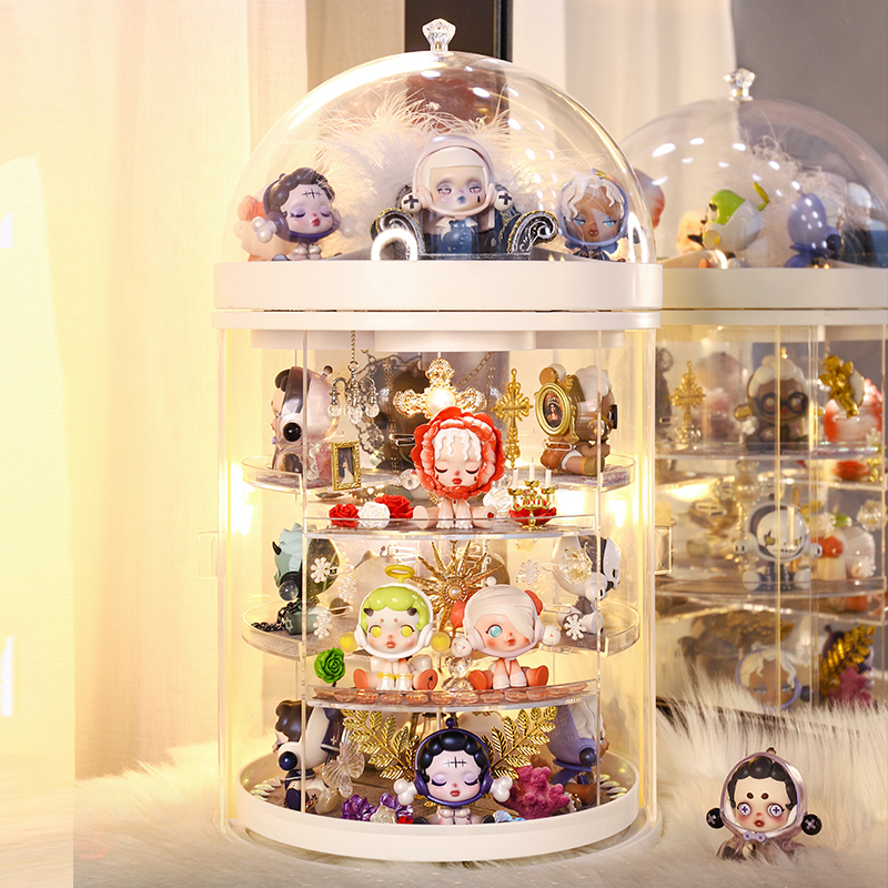 密林古堡skullpanda防尘旋转盲盒收纳展示N架泡泡玛特盲盒别墅盒