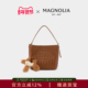 MAGNOLIA曼歌妮秋季 新款 编织水桶包黑色手提单肩百搭高级感托特包