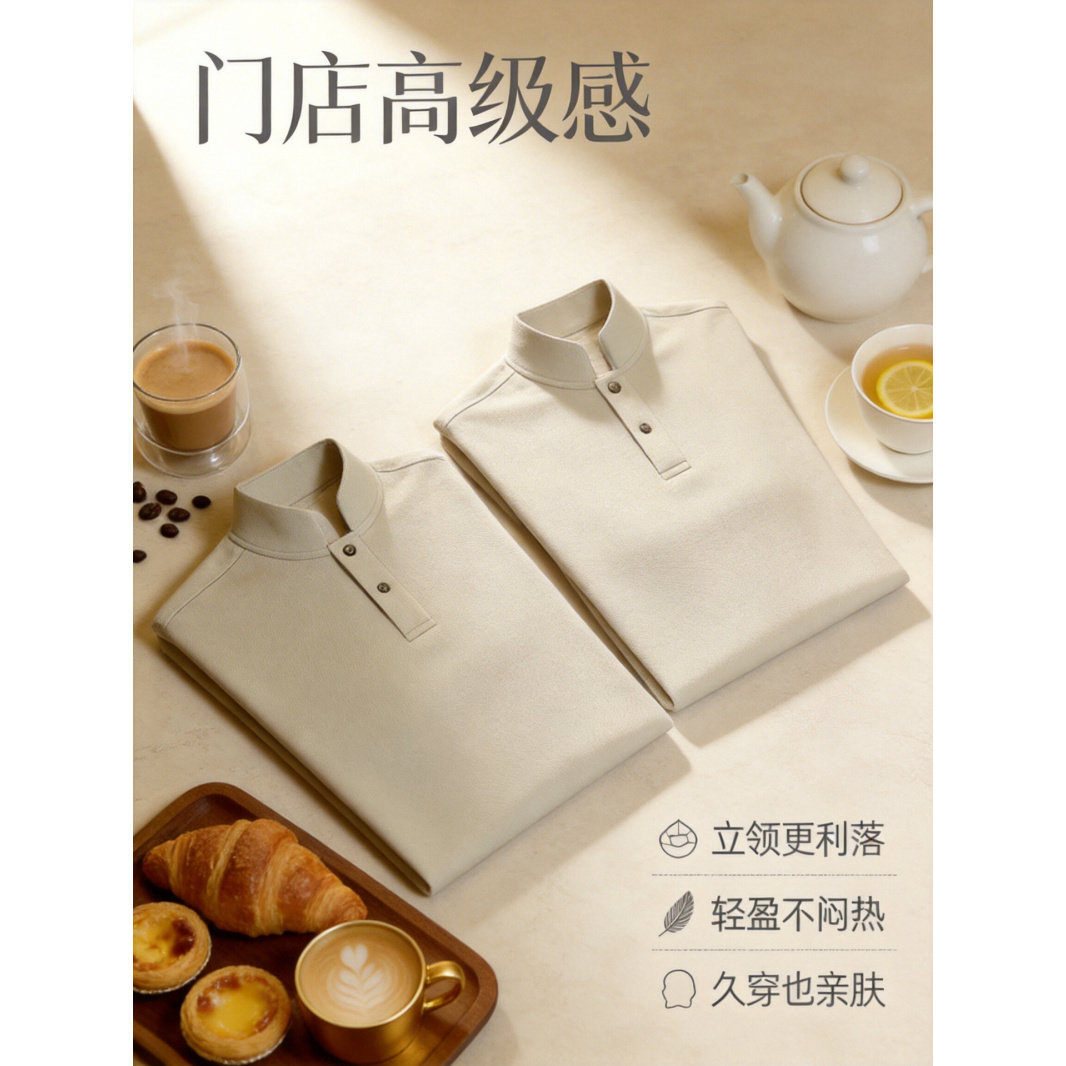 酒店餐饮工作服Polo衫印logo 服务员餐厅饭店前厅短袖男女款工装