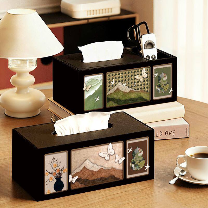 中古风纸巾盒家用客厅茶几桌面遥控器收纳盒艺术感高级轻奢抽纸盒