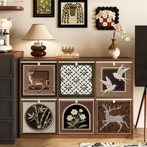 中古风布艺折叠收纳箱卡莱克格子柜收纳筐家用高级感大容量整理盒