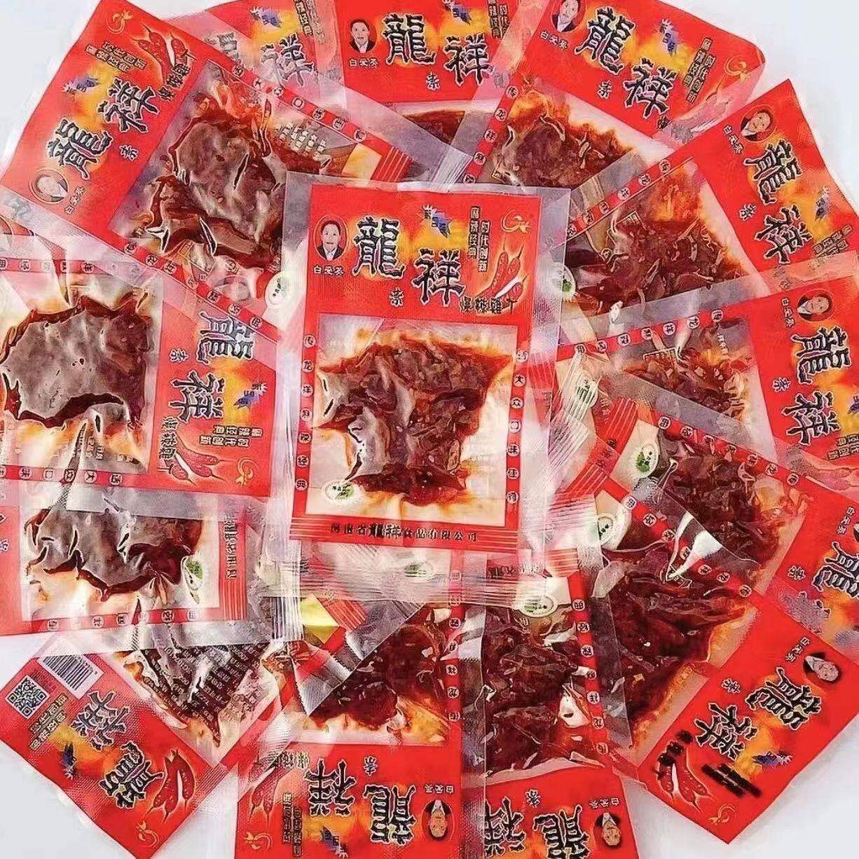 龙祥爆辣鸡丁素肠鸭板麻休