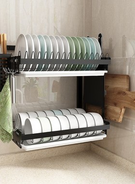 不锈钢黑色碗碟收纳架沥水架台面壁挂碗架碟架沥水餐W具厨房置物