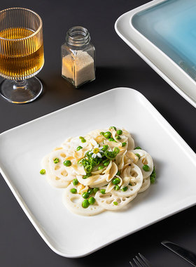 西餐牛排盘简约白色正方r形陶瓷盘子创意家用菜盘平盘酒店餐厅餐