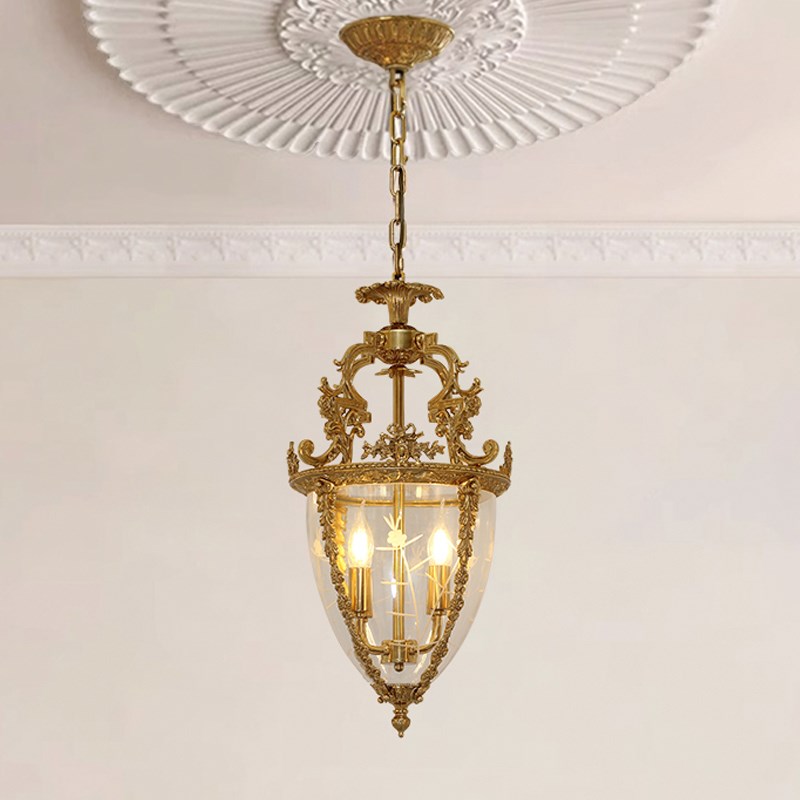 法式别墅楼梯过道走廊小吊灯x欧式古典玄关灯复古阳台玻璃全铜吊