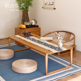 禅意日式茶桌椅榻榻米木飘窗实木矮茶几桌茶室泡茶蜡白炕几国学桌